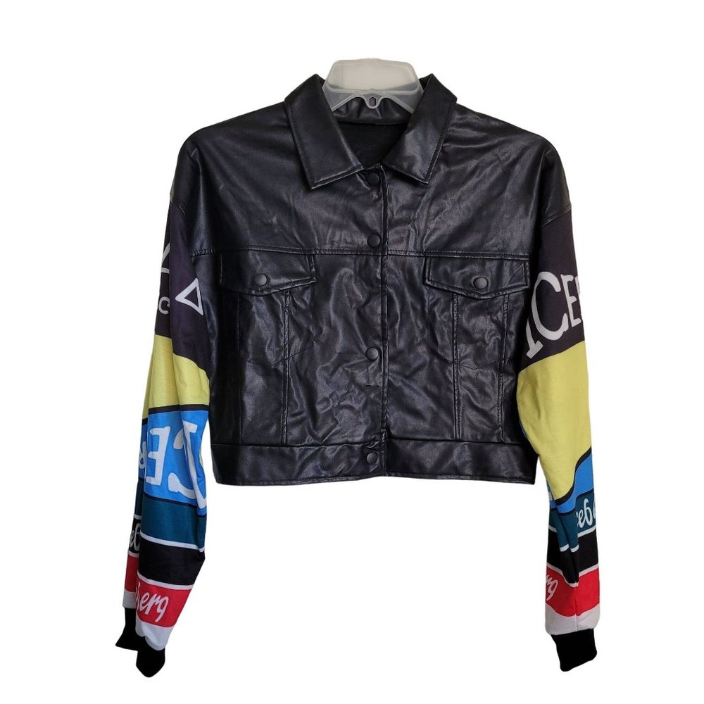 Black Crop Jacket Long Sleeve Snap Button Closure XL